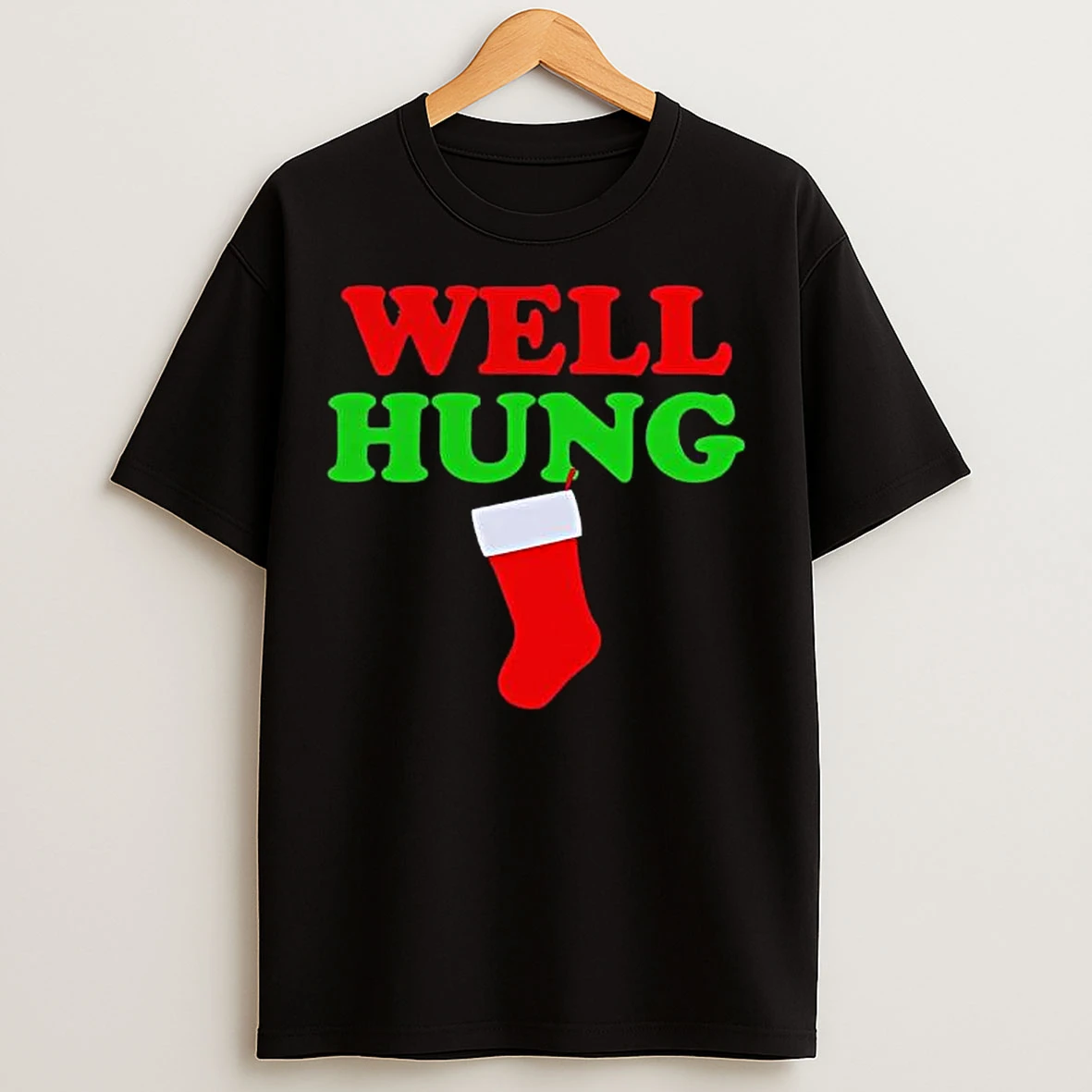 Classic Well Hung Christmas Stocking Graphic T Shirts