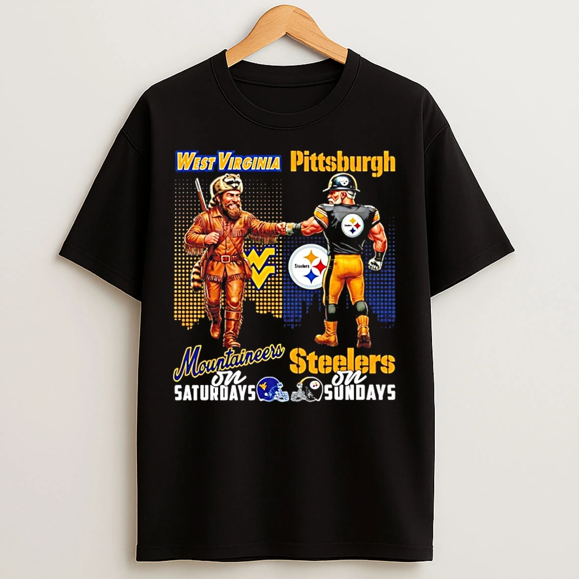Classic West Virginia Mountaineers On Saturdays Vs Pittsburgh Steelers On Sundays Mascot Skyline T Shirts