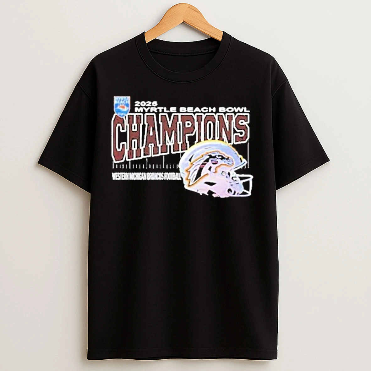 Classic Western Michigan Broncos 2025 Myrtle Beach Bowl Champions Helmet T Shirts