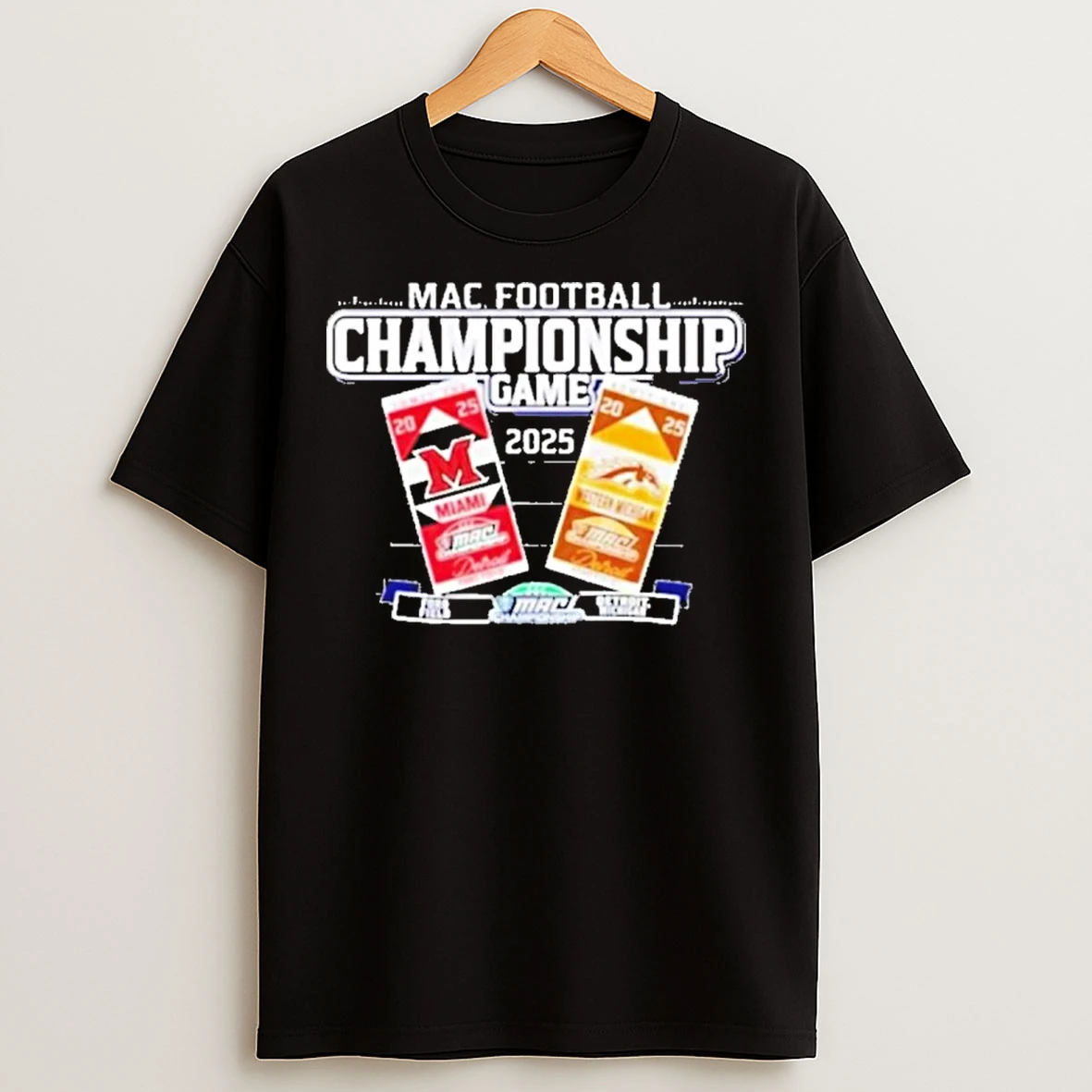 Classic Western Michigan Broncos Vs Miami Redhawks 2025 Mac Football Champions Card T Shirts