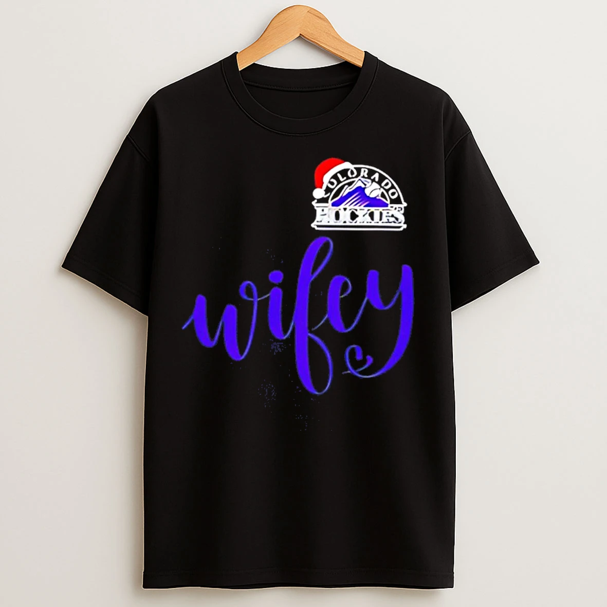 Classic Wifey Colorado Rockies Santa Hat Merry Christmas T Shirts