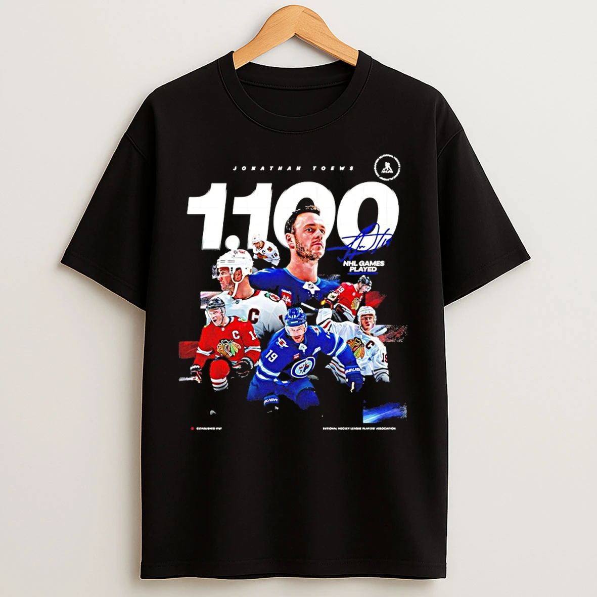 Classic Winnipegs Jonathan Toews 1100 Nhl Games Played Signature T Shirts