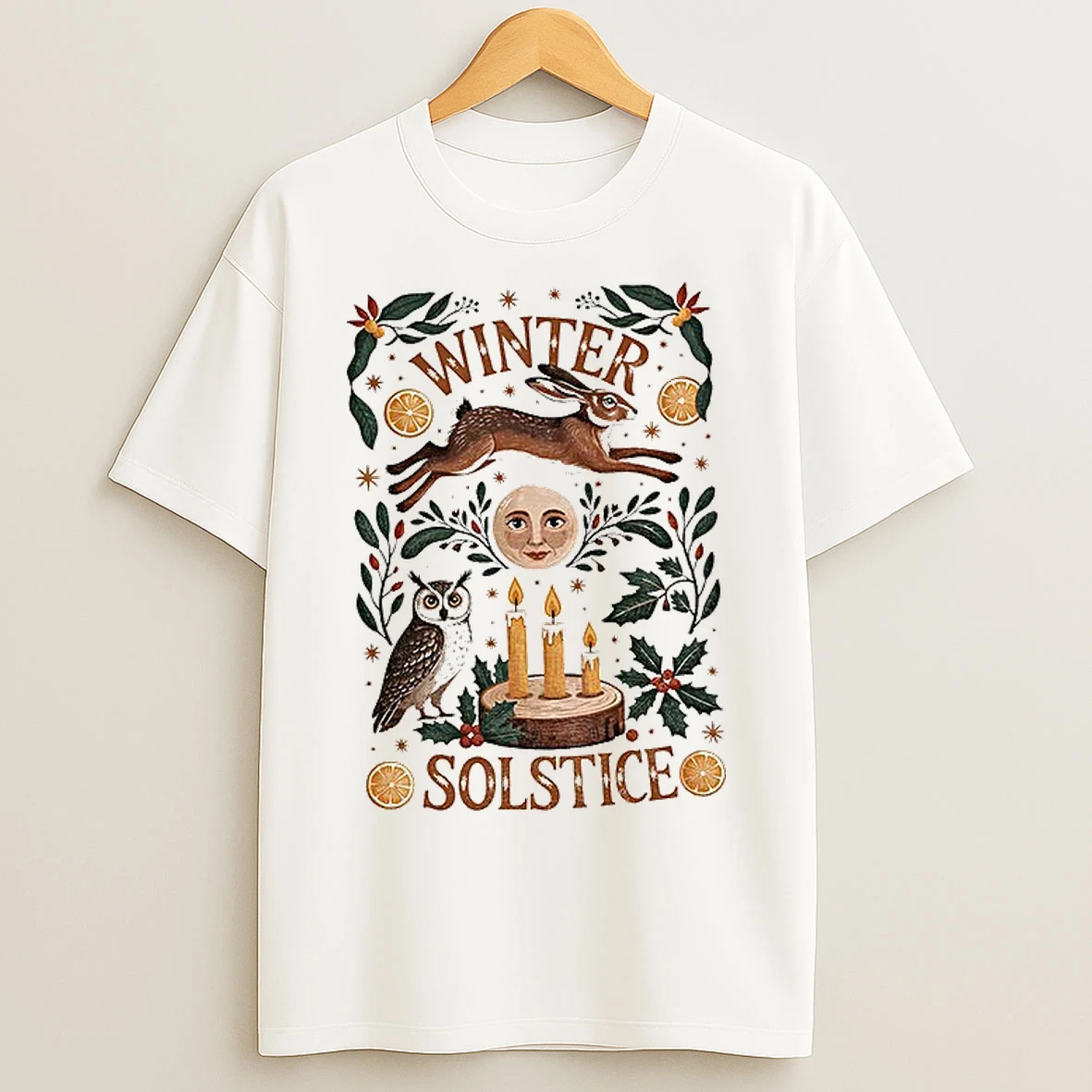 Classic Winter Solstice Mystical Moon And Rabbit Merry Christmas T Shirts