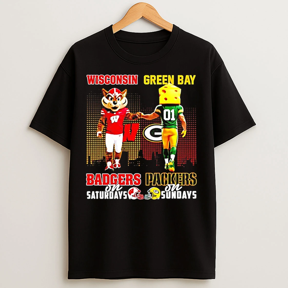 Classic Wisconsin Badgers On Saturdays Vs Green Bay Packers On Sundays Mascot Skyline T Shirts