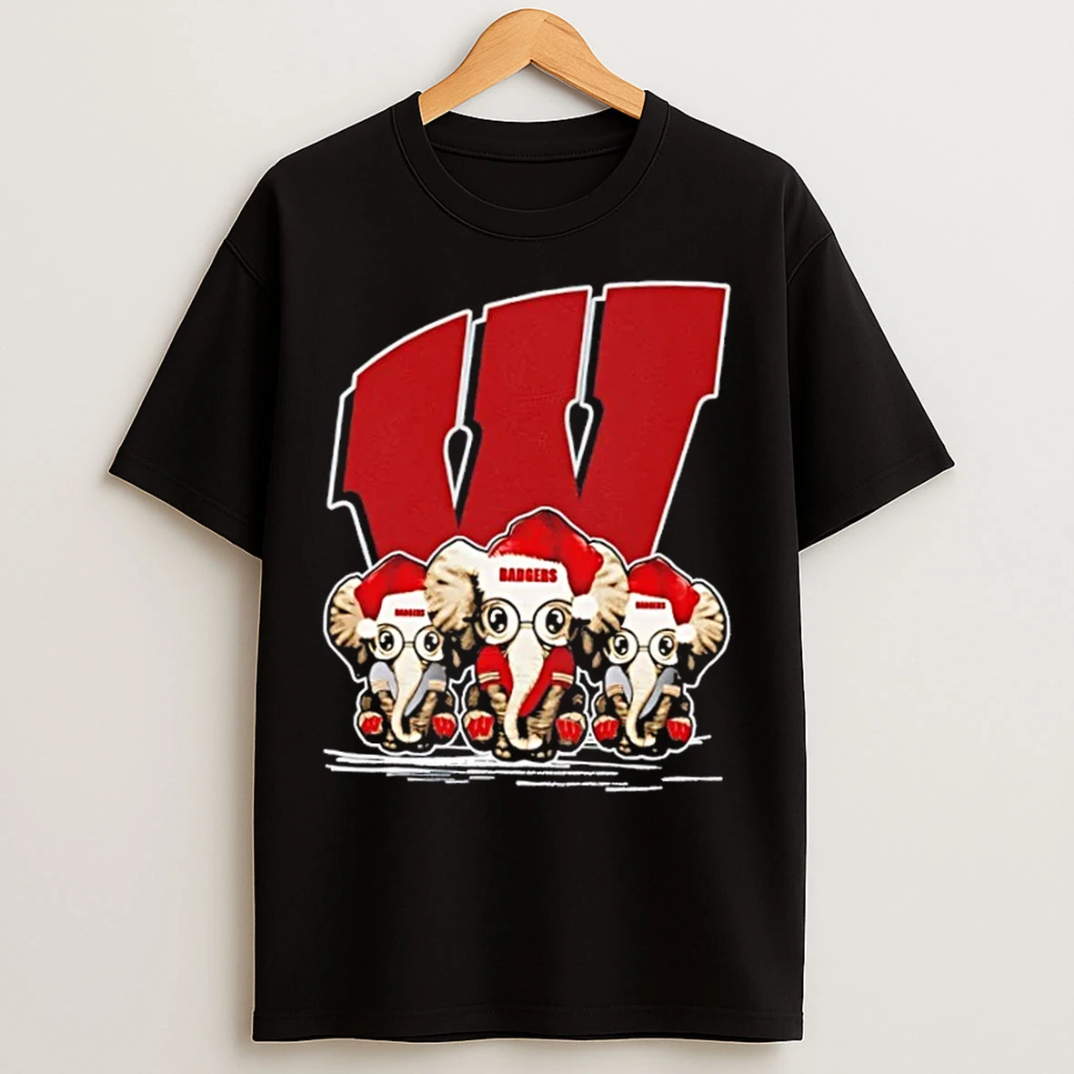 Classic Wisconsin Badgers X Elephants Santa Hat Merry Christmas T Shirts