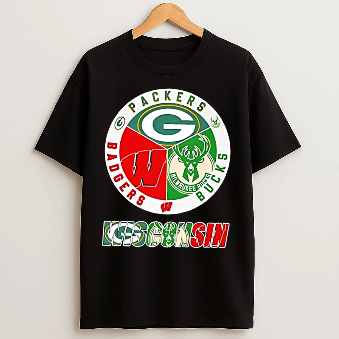 Classic Wisconsin City Sports Green Bay Packers Milwaukee Bucks X Wisconsin Badgers Logo T Shirts