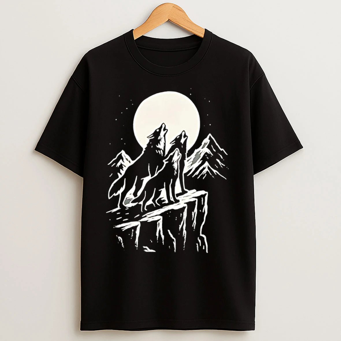 Classic Wolves Howling In The Moonlight Black White T Shirts