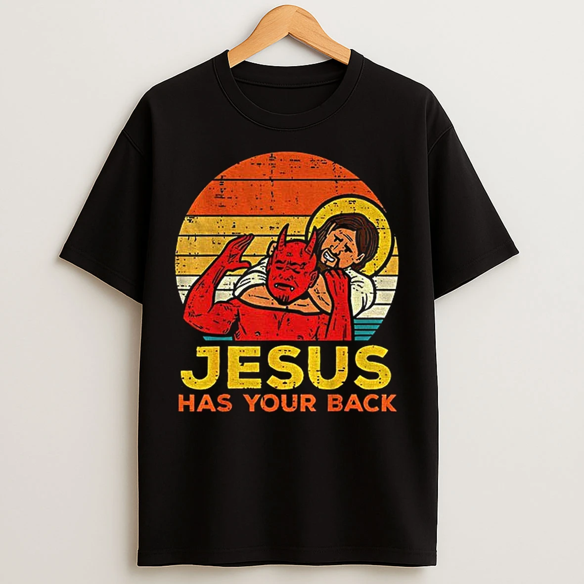 Classic Wrestler Jesus And Devil Has Your Back Vintage T Shirts