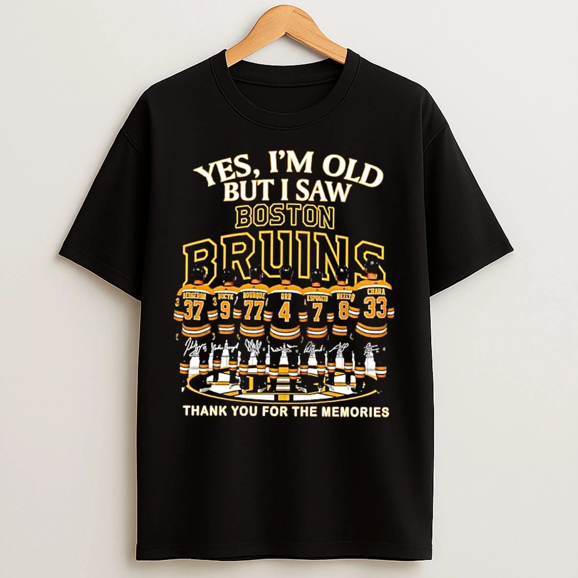 Classic Yes Im Old But I Saw Boston Bruins Greatness Thank You For The Memories Signatures T Shirts