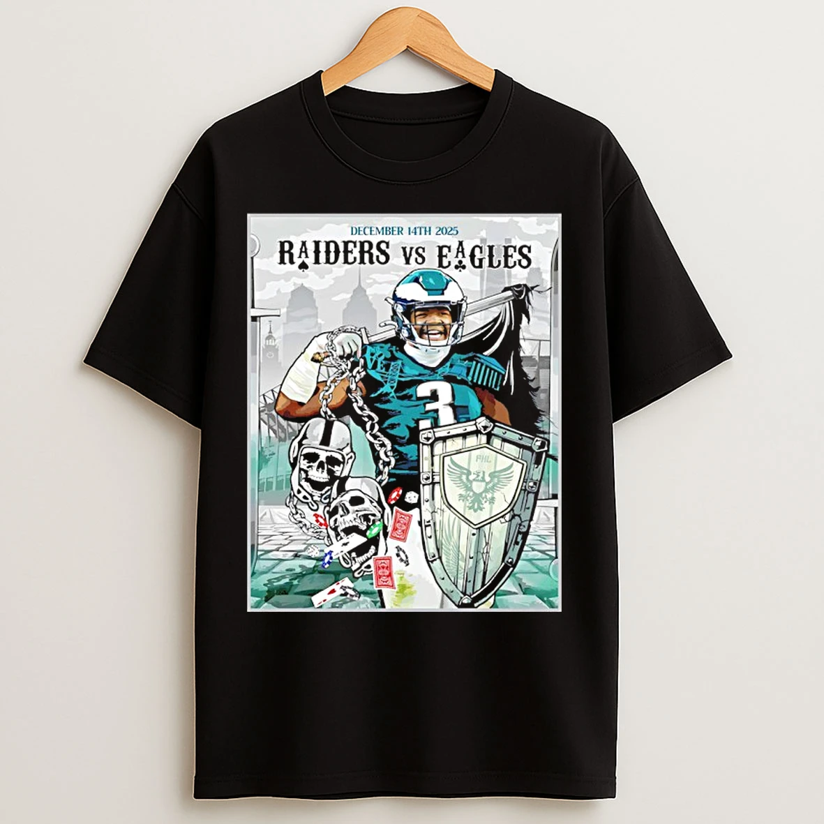 Classic Zack Baun Philadelphia Eagles Vs Las Vegas Raiders Skull T Shirts