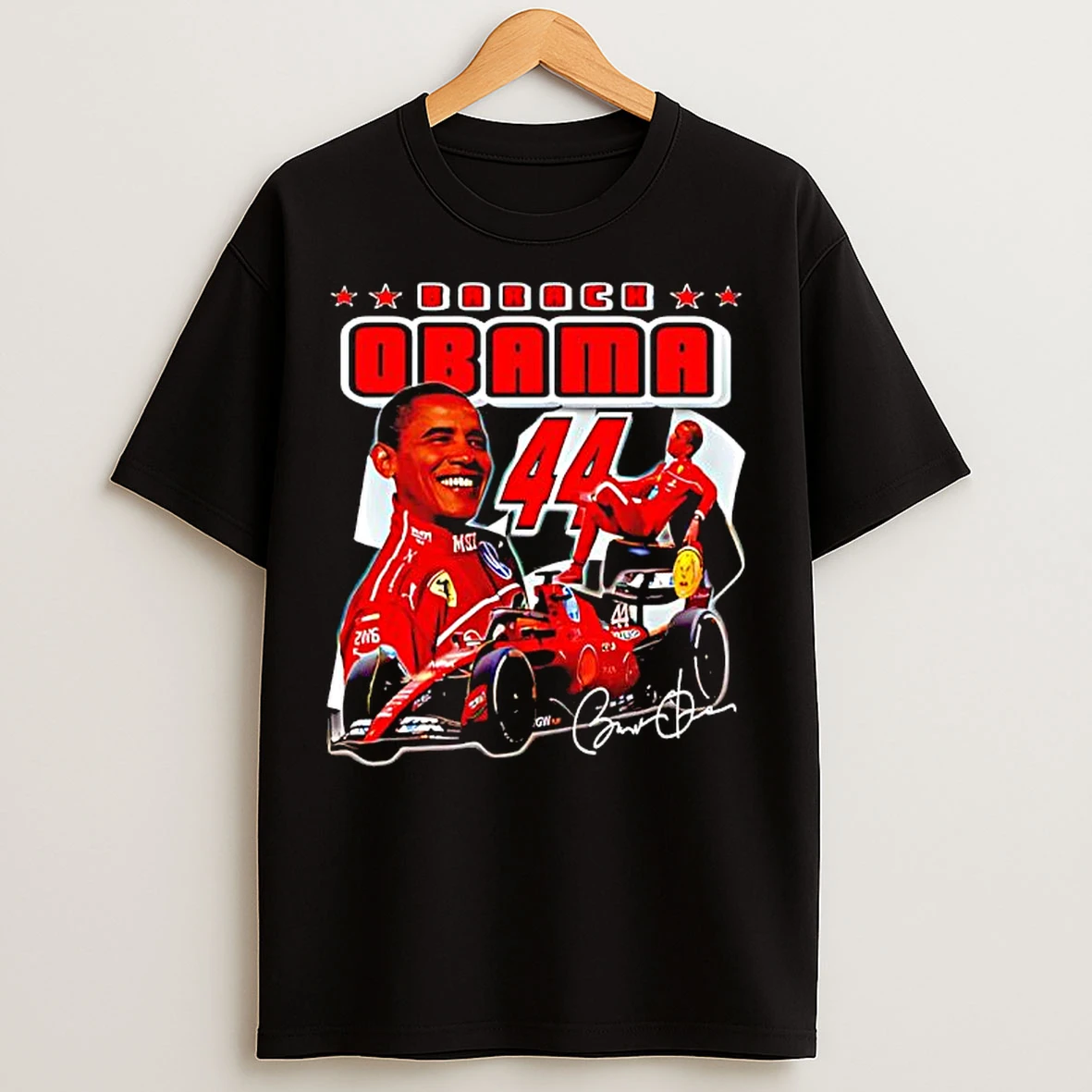 Classic Arack Obama And Lewis Hamilton Ferrari Formula 1 Car Graphic T Shirts