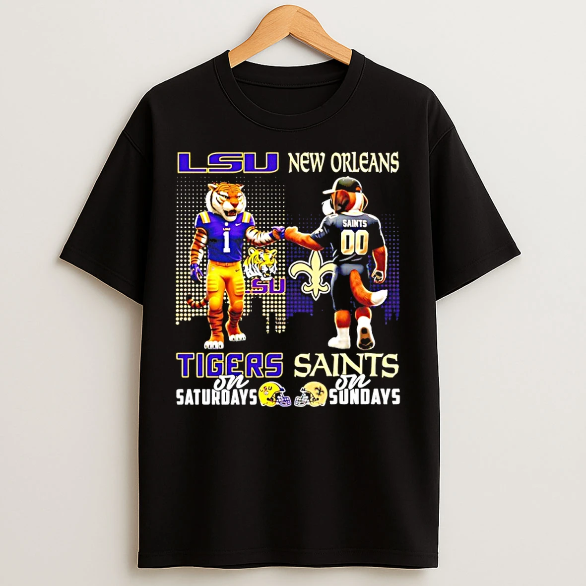 Classic Lsu Tigers On Saturdays Vs New Orleans Saints On Sundays Mascot Skyline T Shirts