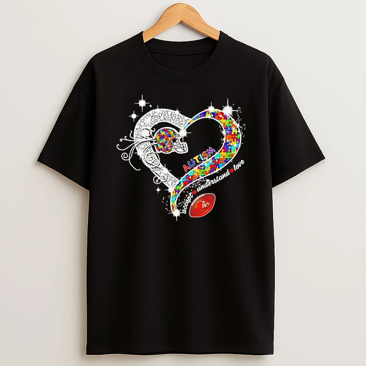 Cleveland Browns Autism Accept Understand Love Diamond Heart Shirts