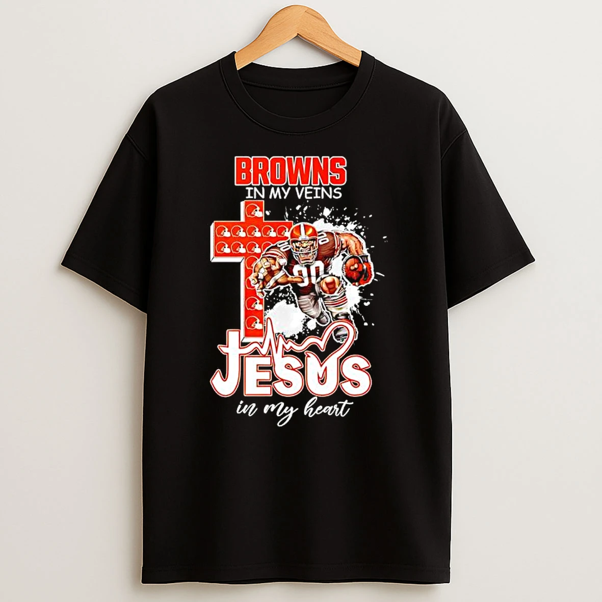 Cleveland Browns In My Veins Jesus In My Heart Features A Football Player Logos Cross Shirts
