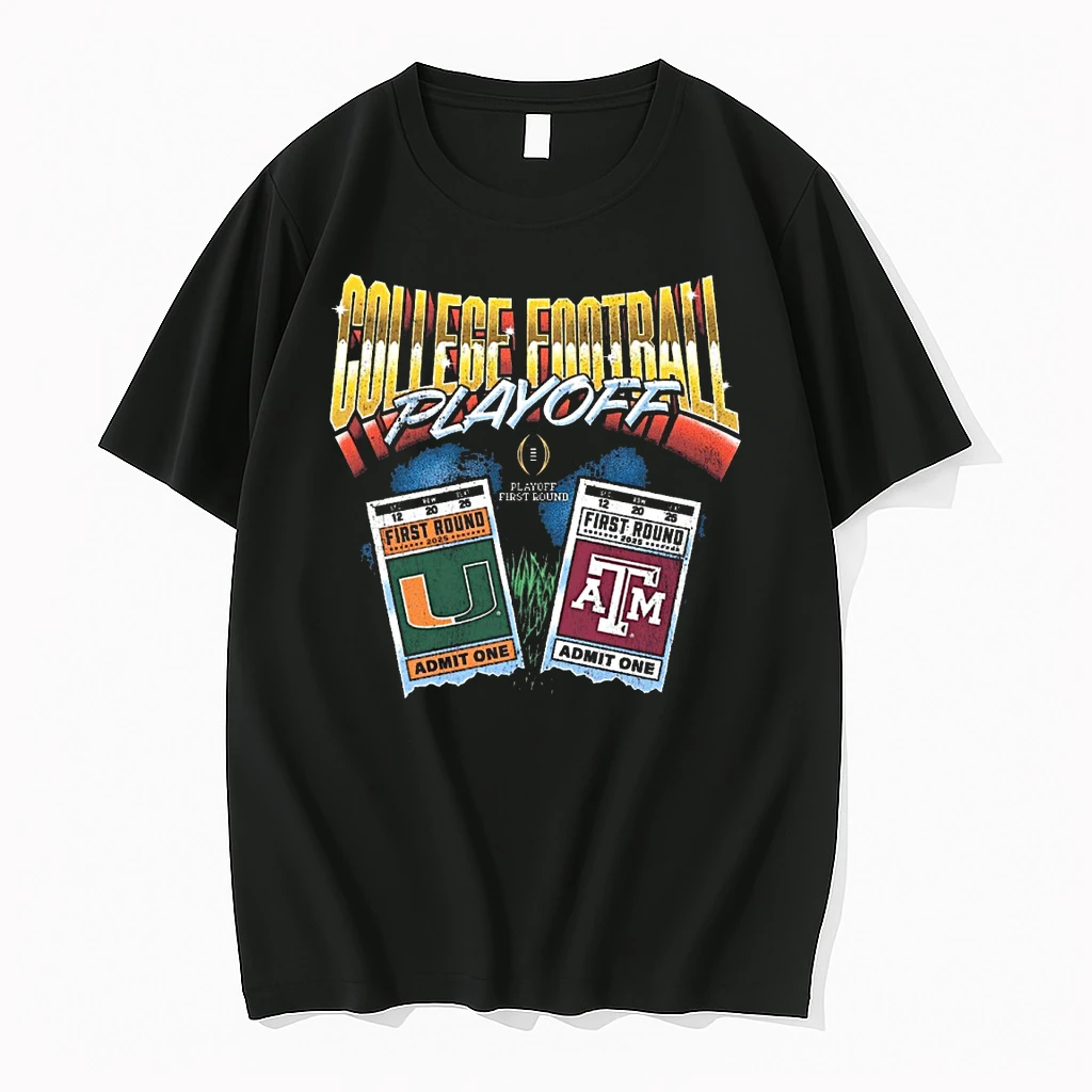 College Football Playoff 2025 First Round Texas Am Aggies Vs Miami Hurricanes Matchup Ticket Admit One Shirts
