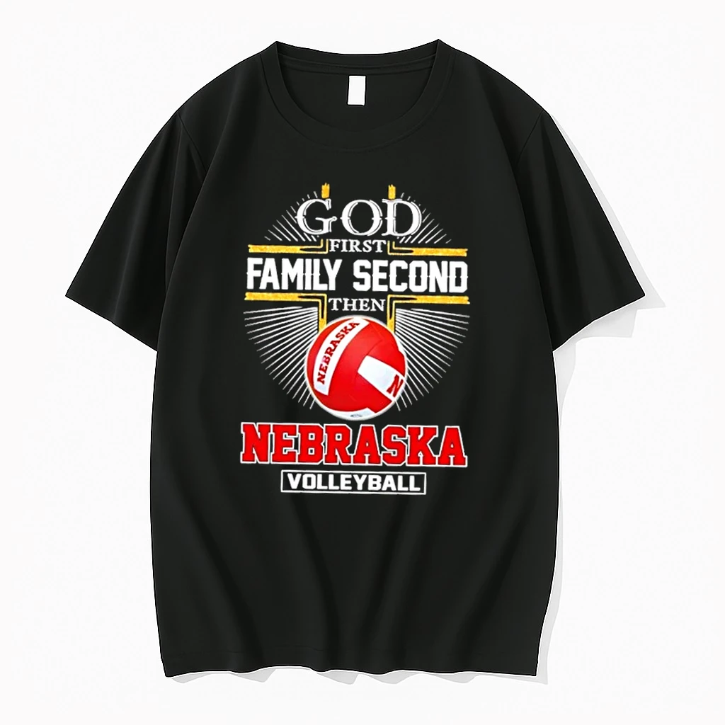Cross God First Family Second Then Nebraska Volleyball Shirts