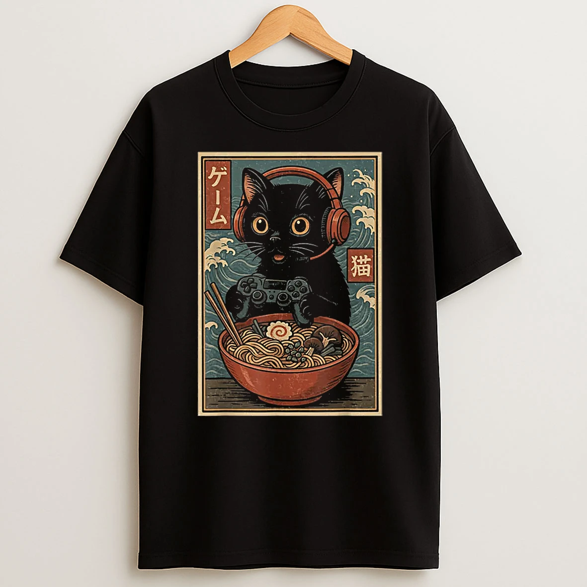 Cute Kawaii Gamer Cat Ramen Retro Japanese Cat Gaming Shirts