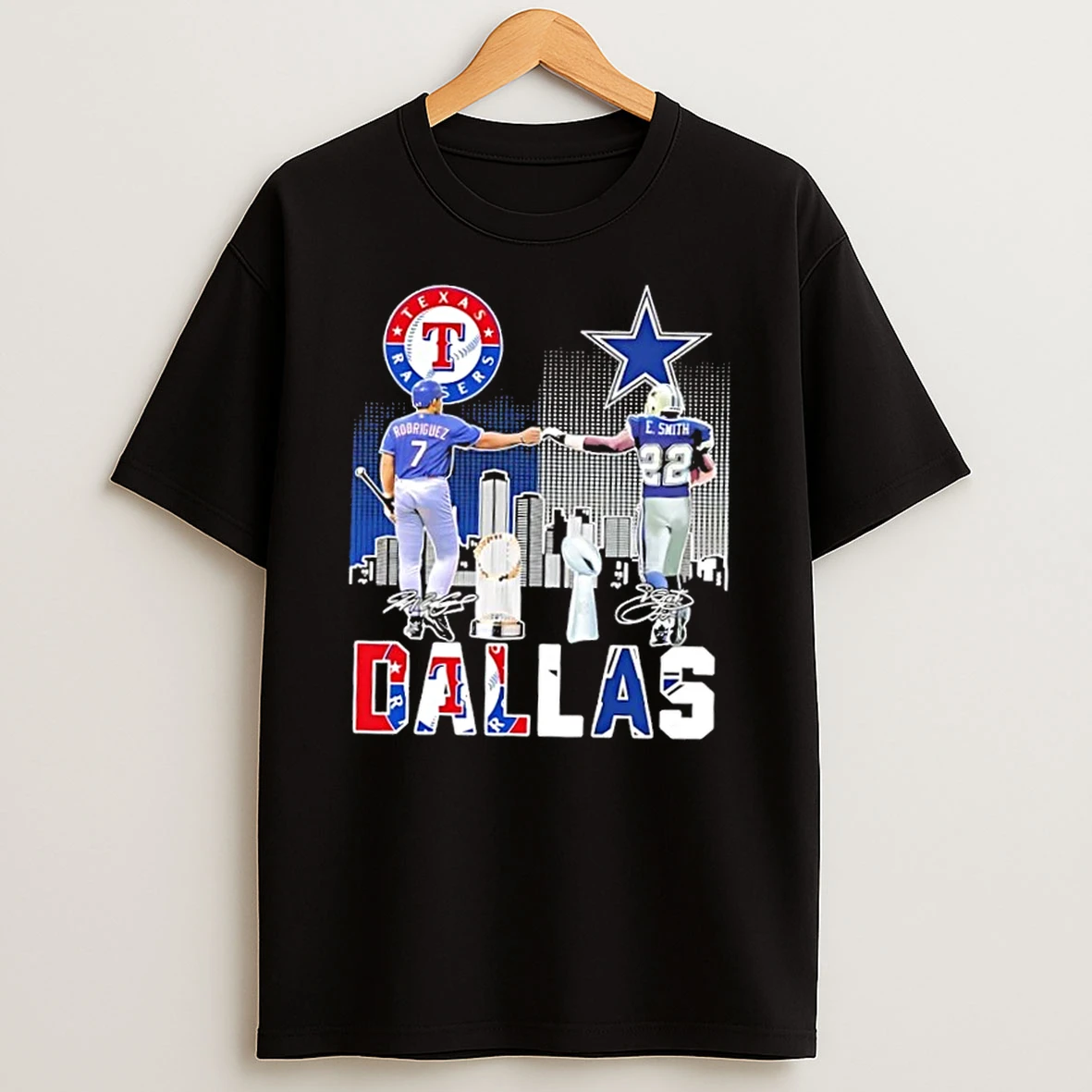 Dallas City Sports Rodriguez Texas Rangers X E Smith Dallas Cowboys Skyline Shirts