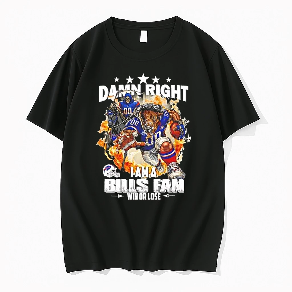 Damn Right I Am A Buffalo Bills Fan Win Or Lose Mascot Grim Reaper Shirts