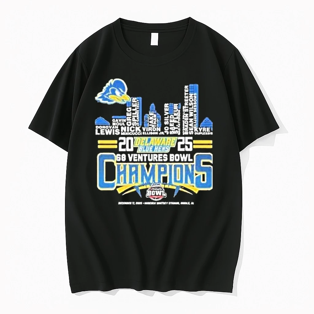 Delaware Blue Hens 2025 68 Ventures Bowl Champions City Skylines Shirts
