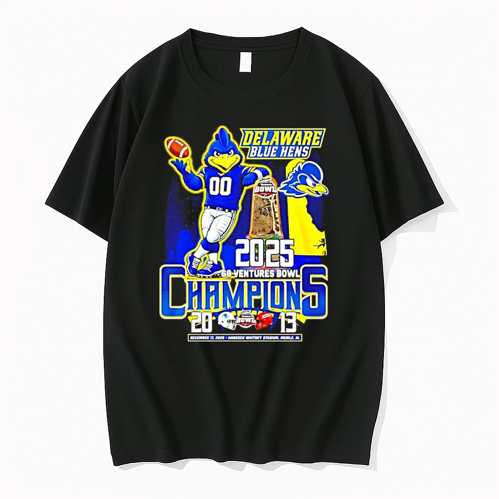 Delaware Blue Hens 2025 68 Ventures Bowl Champions Mascot Score Shirts