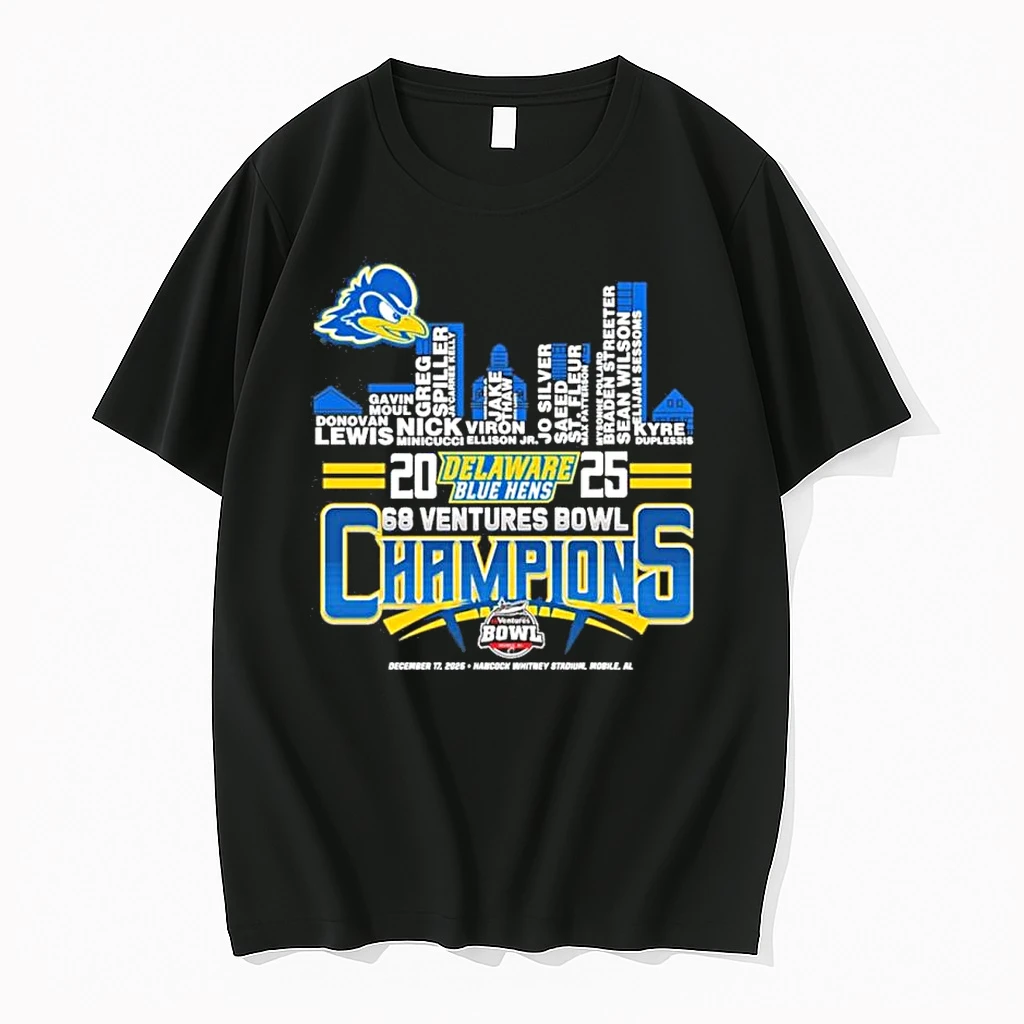 Delaware Blue Hens Skyline Players Name 2025 68 Ventures Bowl Champions Shirts