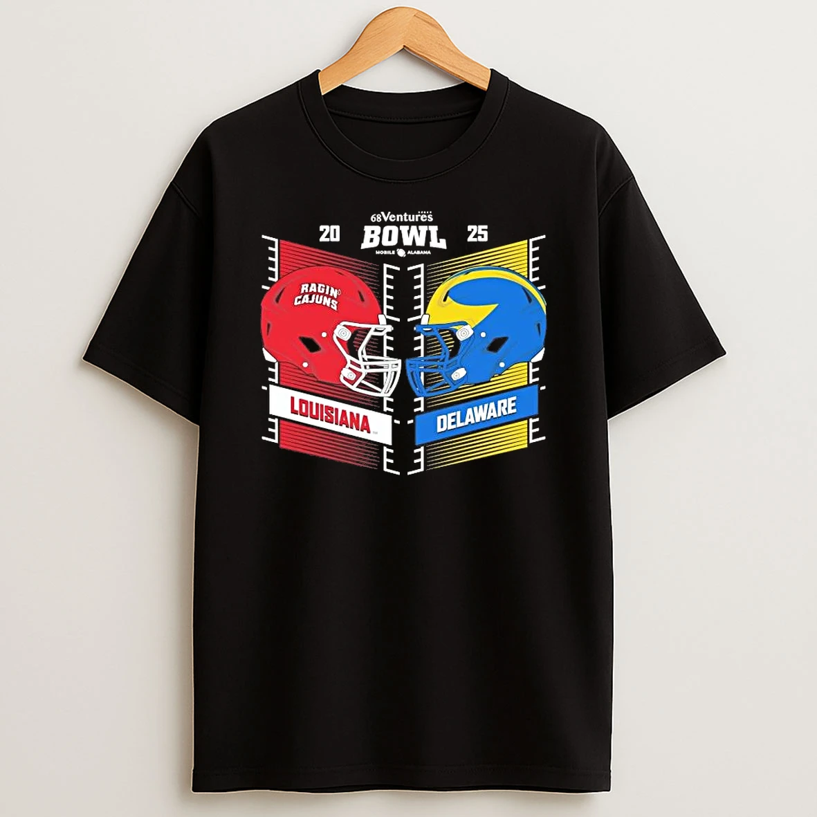 Delaware Vs Louisiana 2025 68 Ventures Bowl Head To Head Helmet Shirts