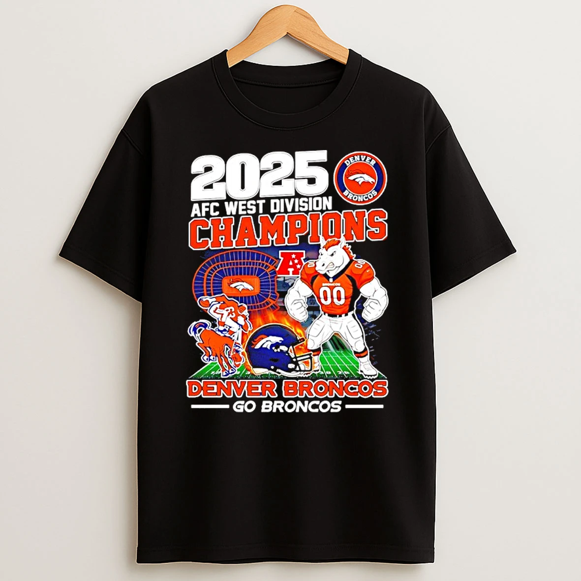 Denver Broncos 2025 Afc West Division Champions Go Broncos Mascot Shirts