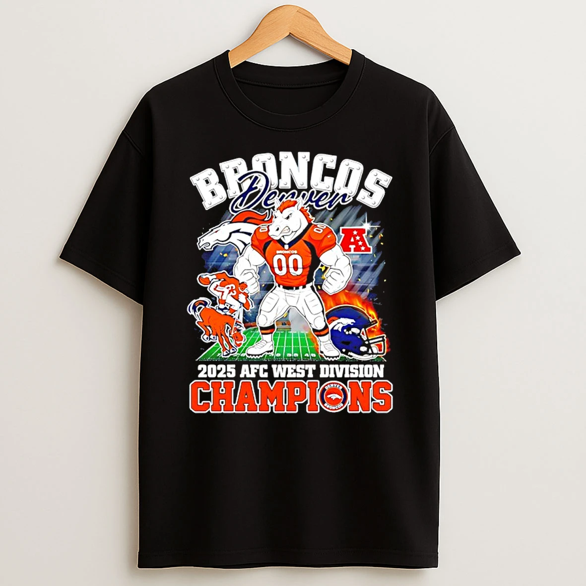 Denver Broncos 2025 Afc West Division Champions Mascot Helmet Shirts