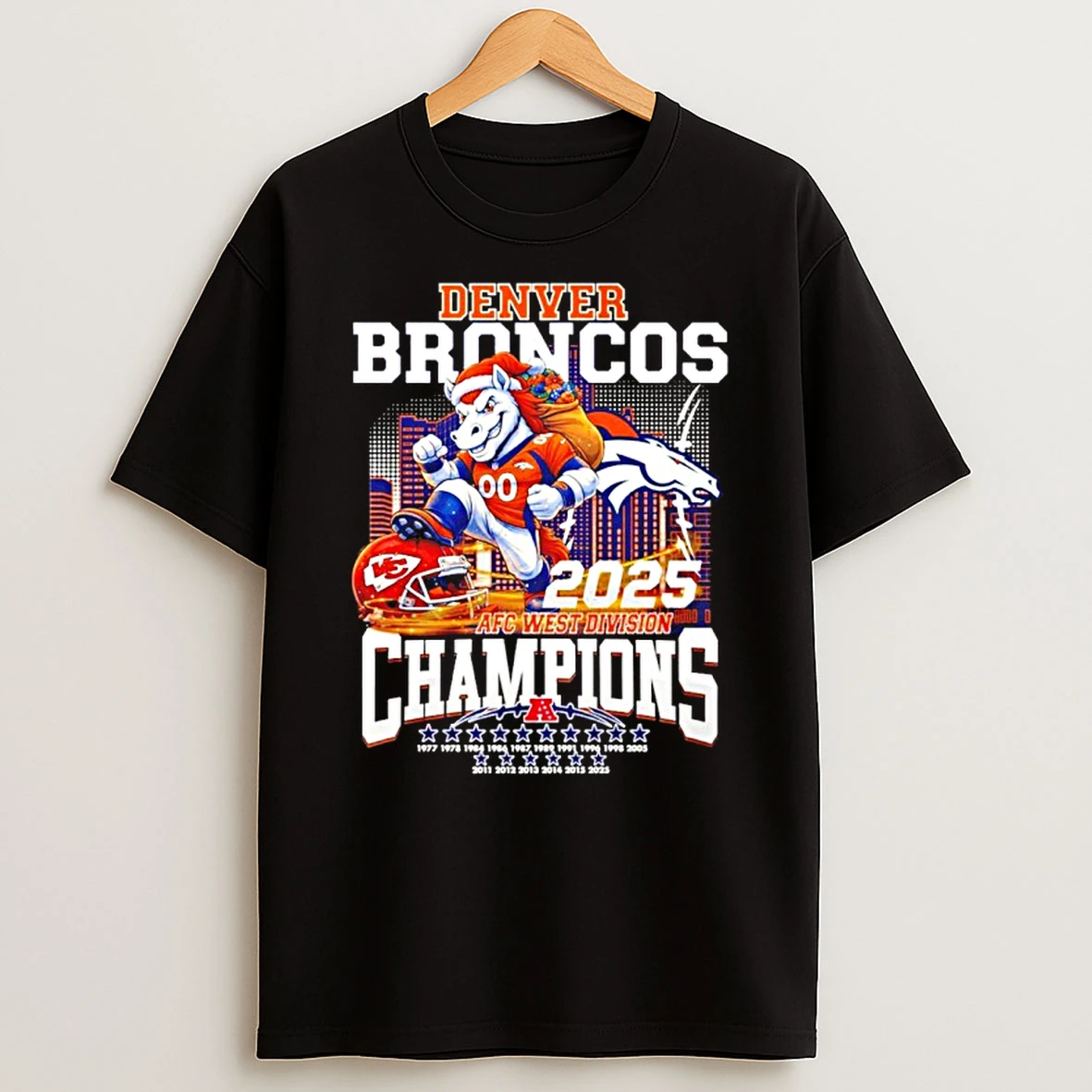 Denver Broncos 2025 Afc West Division Champions Mascot Skyline Shirts