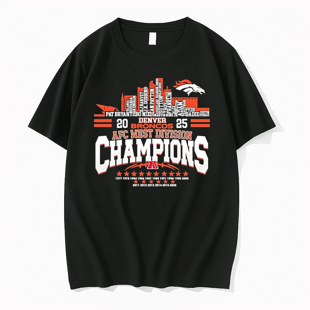 Denver Broncos 2025 Afc West Champions Players Names Skyline Shirts