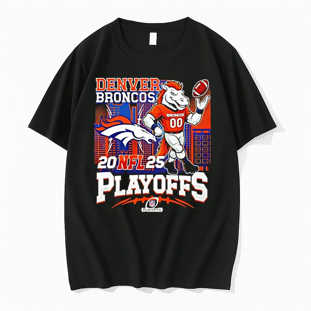 Denver Broncos 2025 Nfl Playoffs Mascot City Skyline Shirts