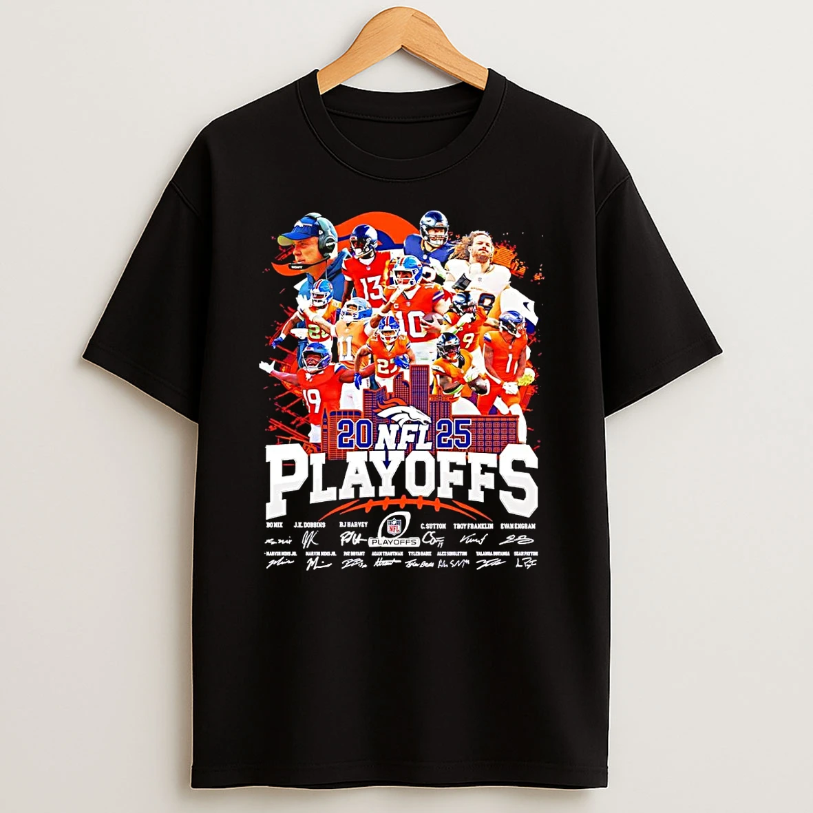 Denver Broncos 2025 Nfl Playoffs Skyline Signatures Shirts