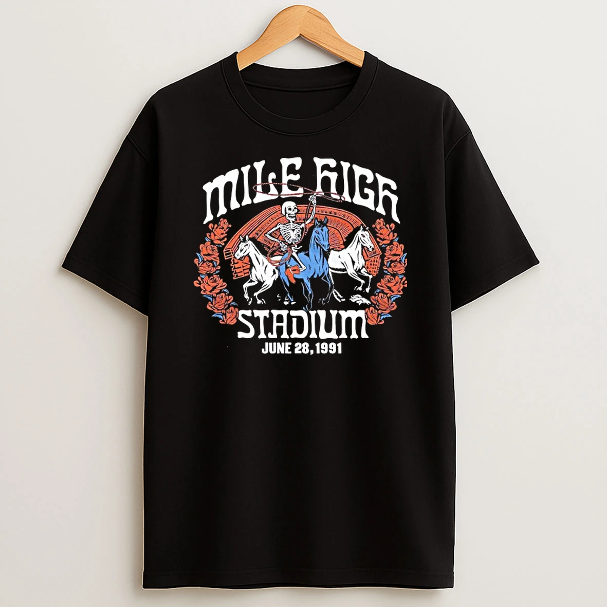 Denver Broncos Nfl X Grateful Dead Skeleton Mile High Stadium Shirts