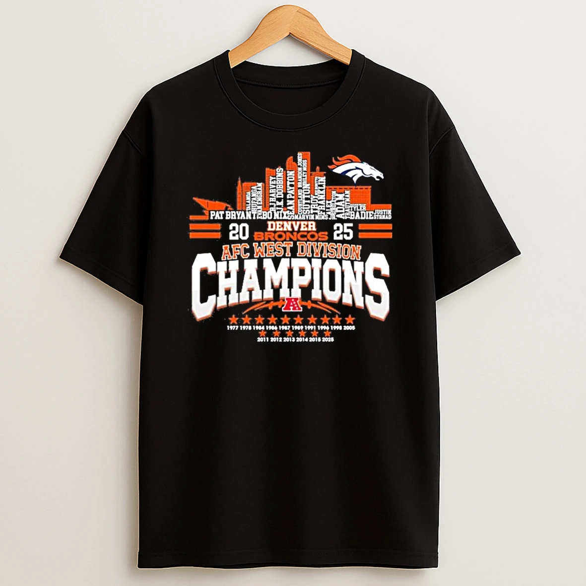Denver Broncos Skyline Player Name 2025 Afc West Division Champions Shirts