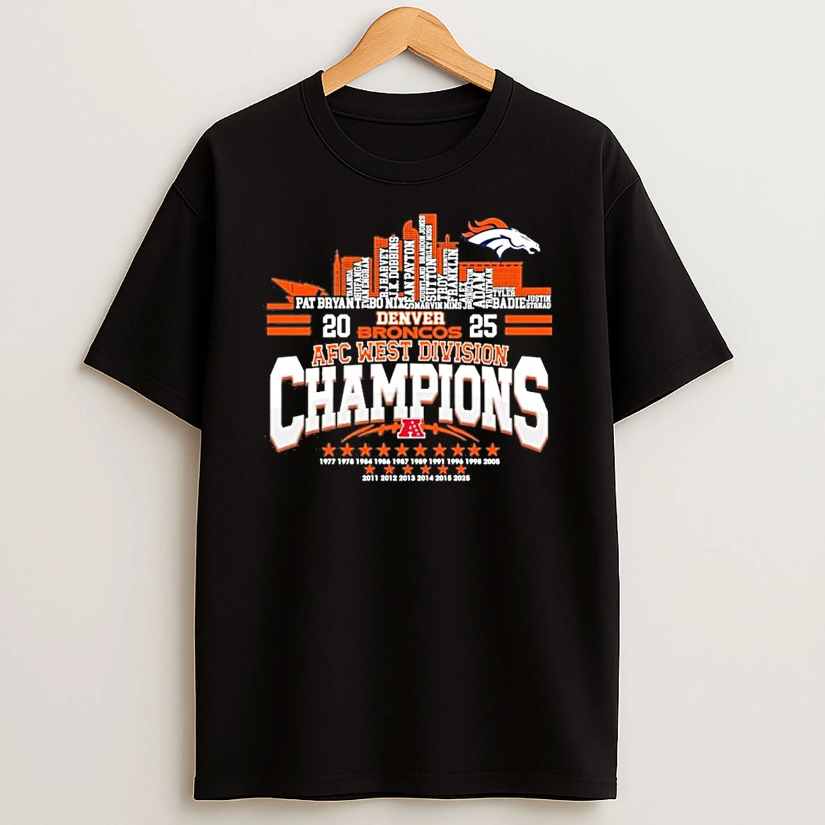 Denver Broncos Typo Team Names 2025 Afc West Division Champions Shirts