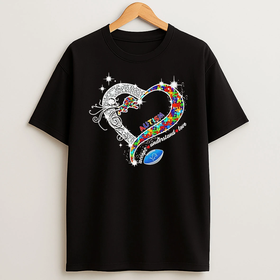 Detroit Lions Autism Accept Understand Love Diamond Heart Shirts