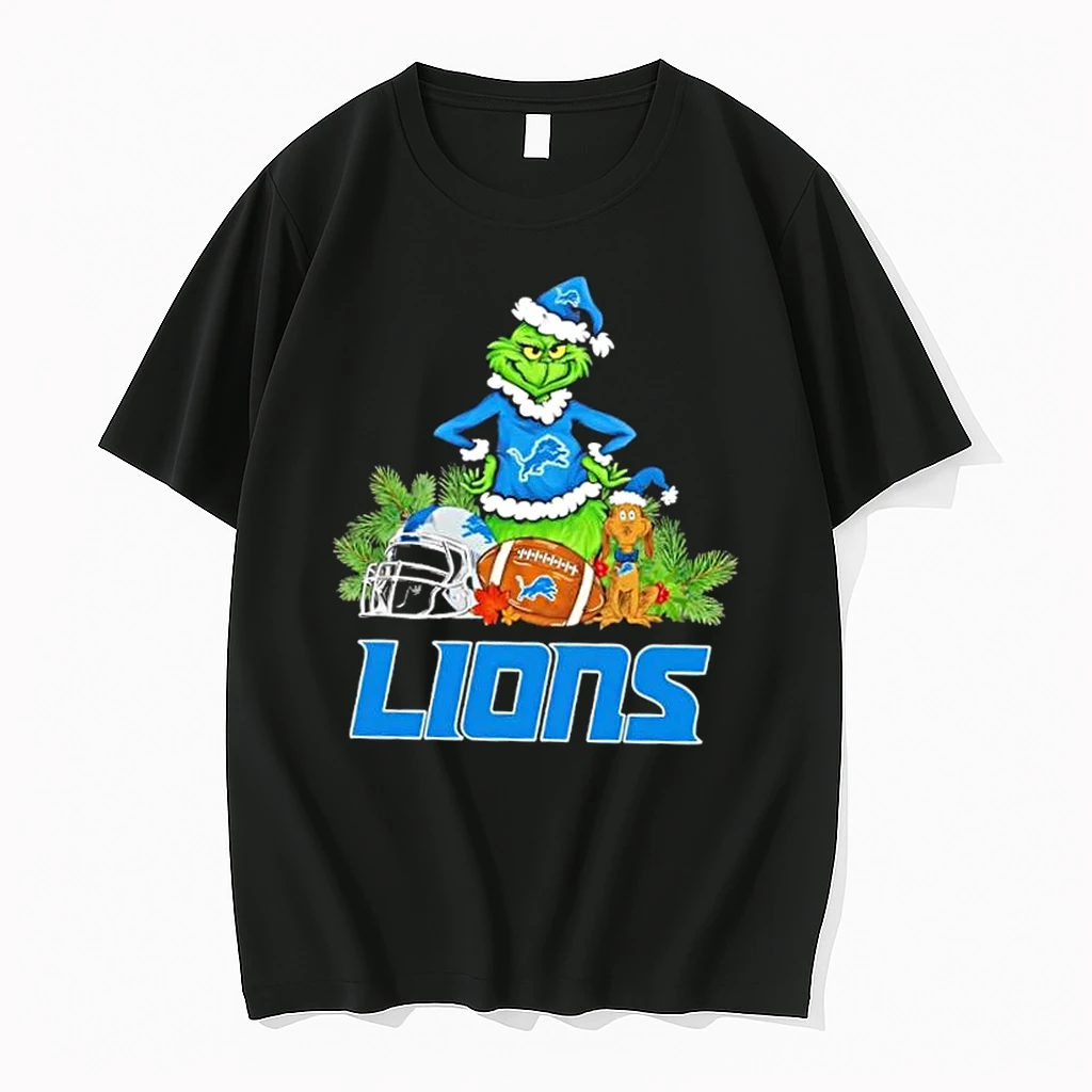Detroit Lions Football X Grinch And Max Dog Merry Christmas Shirts