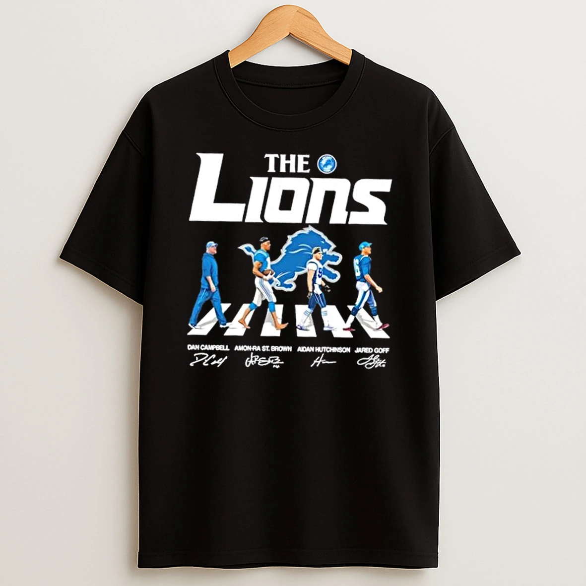 Detroit Lions Jared Goff Aidan Hutchinson Amon Ra St Brown Dan Campbell Abbey Road Signatures Shirts