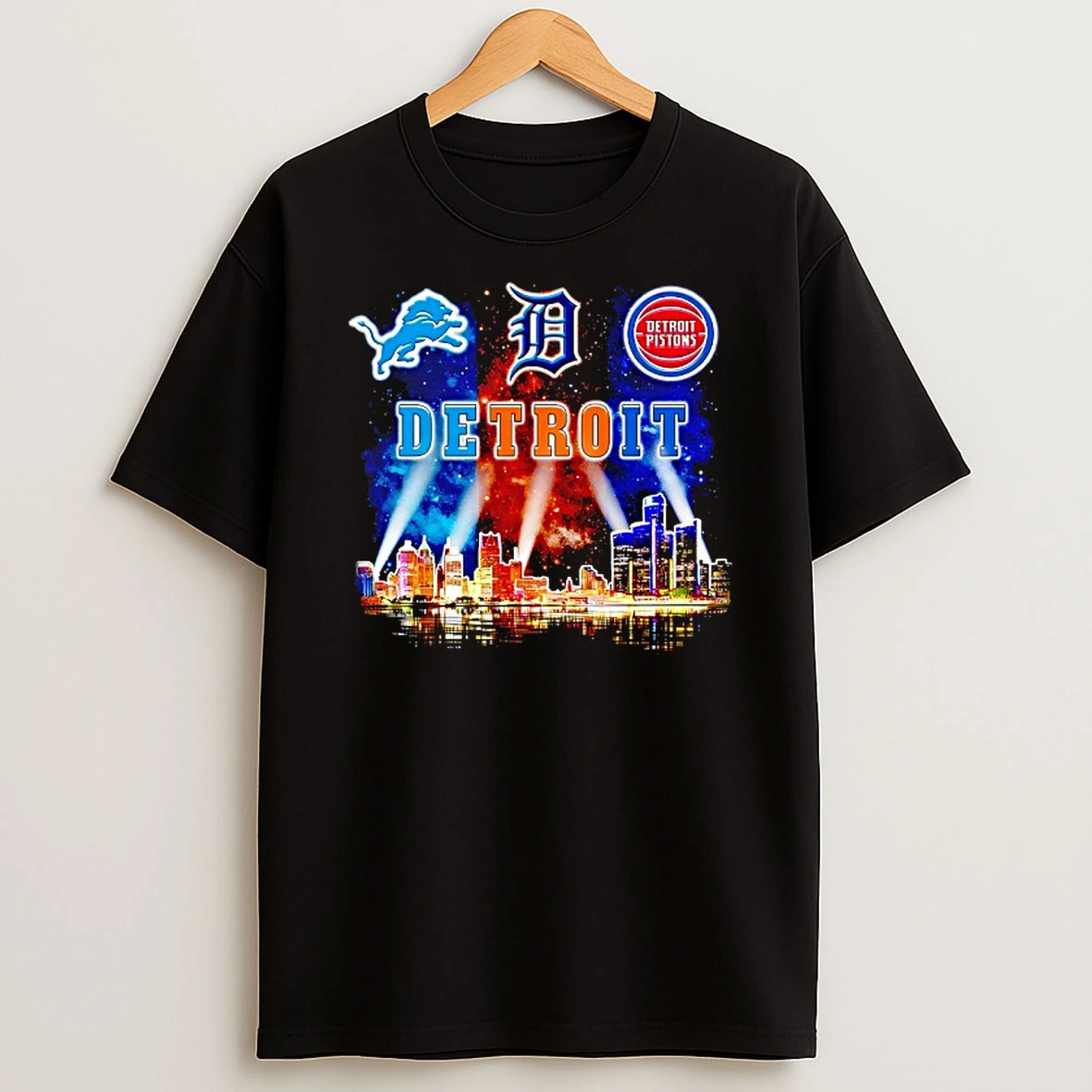Detroit Lions And Detroit Tigers And Detroit Pistons Logo Skyline Shirts