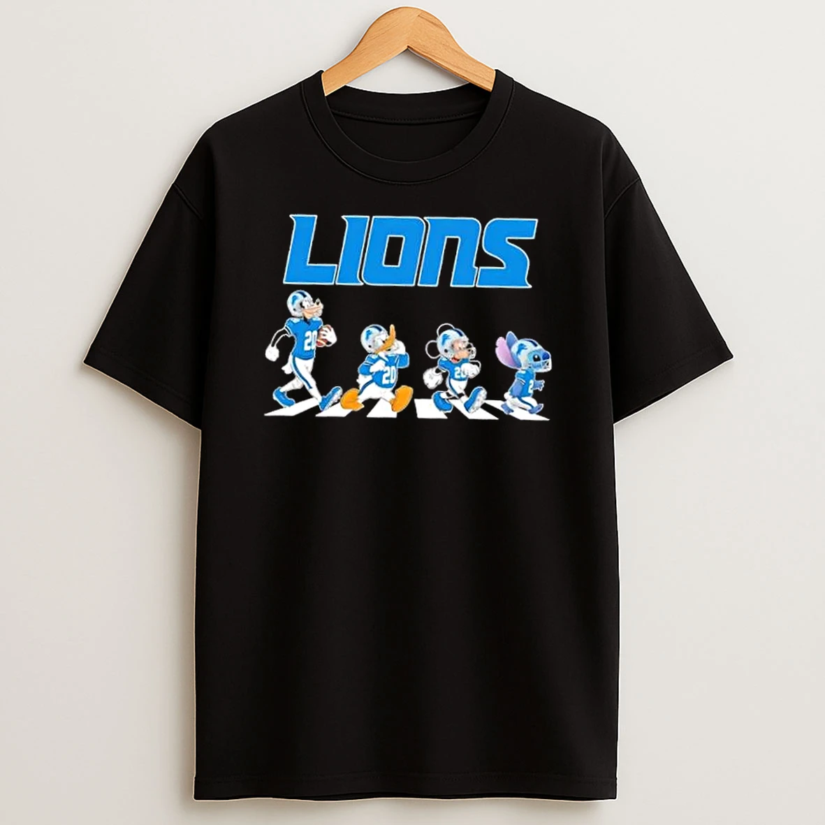 Detroit Lions X Disney Stitch Mickey Donald Duck Goofy Abbey Road Shirts