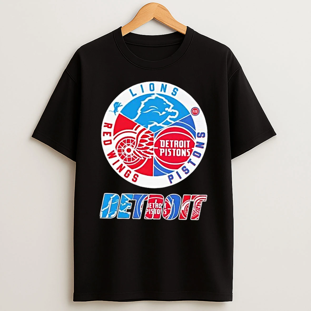 Detroit City Sports Lions Pistons Red Wings Logo Shirts