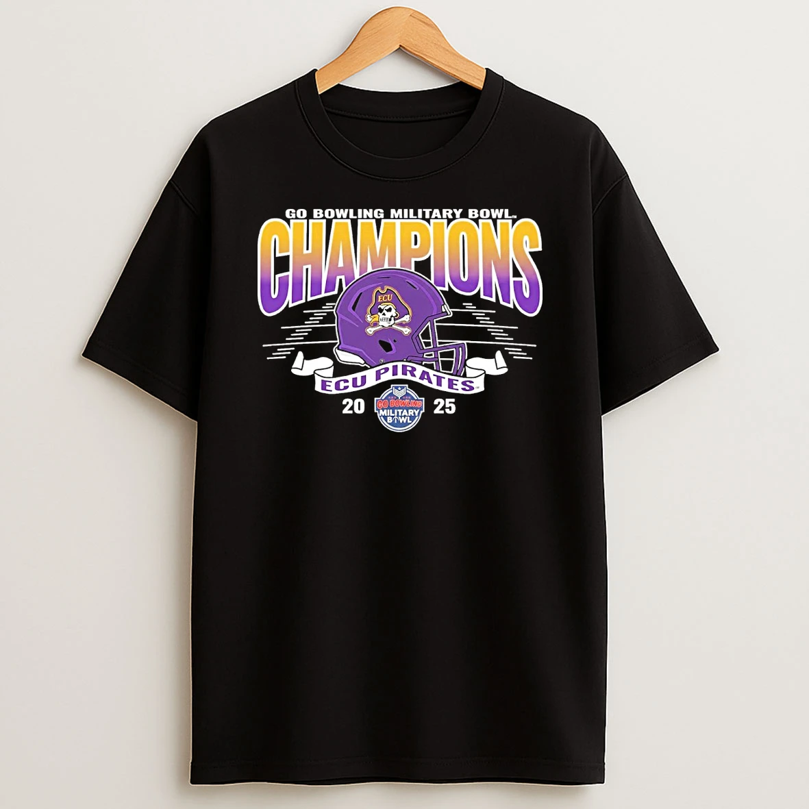Ecu Pirates 2025 Go Bowling Military Bowl Champions Shirts