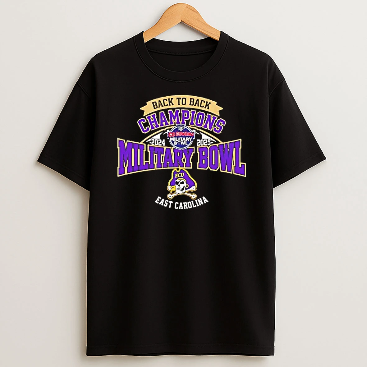 Ecu Pirates 2025 Back To Back Military Bowl Champions Shirts