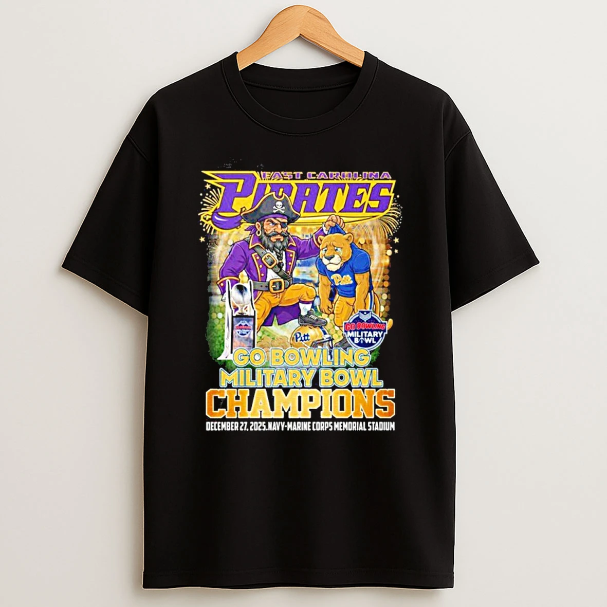East Carolina Pirates 2025 Go Bowling Military Bowl Champions Shirts