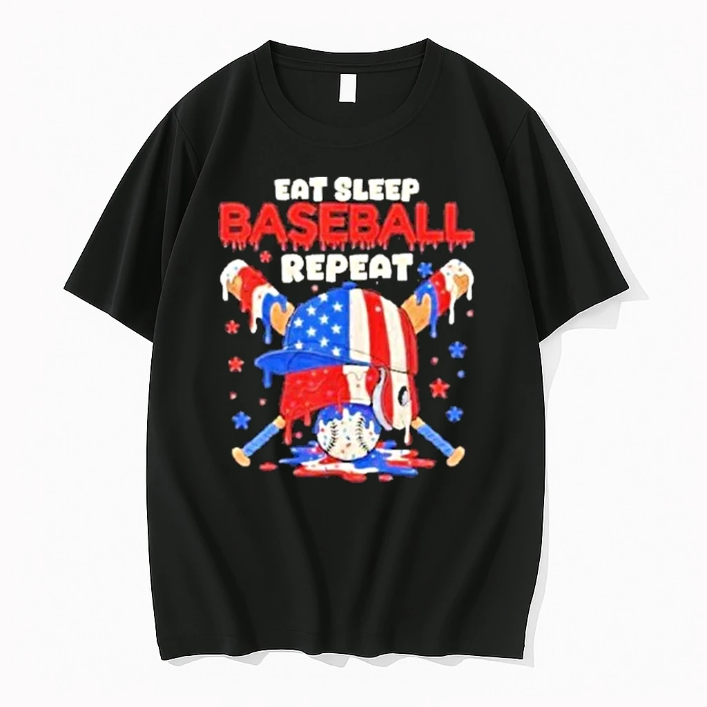 Eat Sleep Baseball Repeat Ice Cream Drip Crossed Bats Shirts