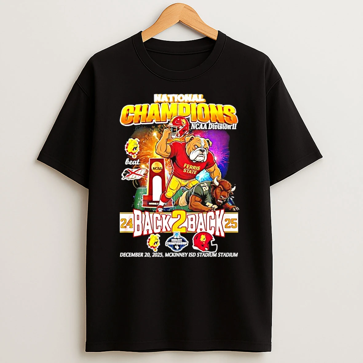 Ferris State Bulldogs Back To Back 2025 National Champions Mascot Shirts