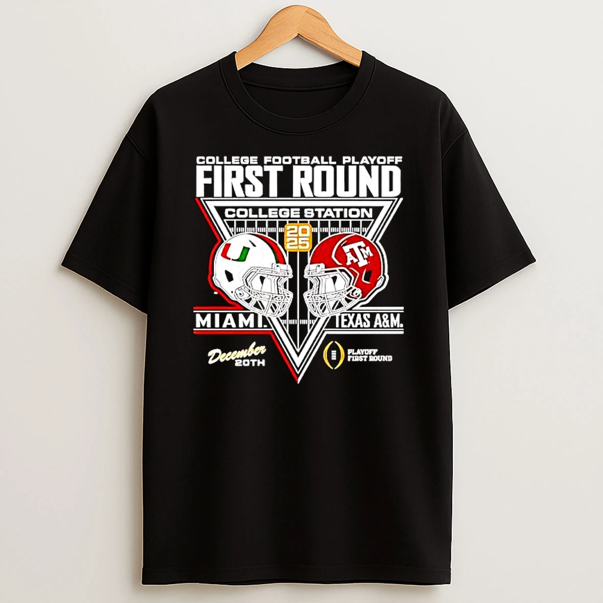 First Round Miami Hurricanes Vs Texas A And M Aggies 2025 2026 College Football Playoff Helmets Shirts