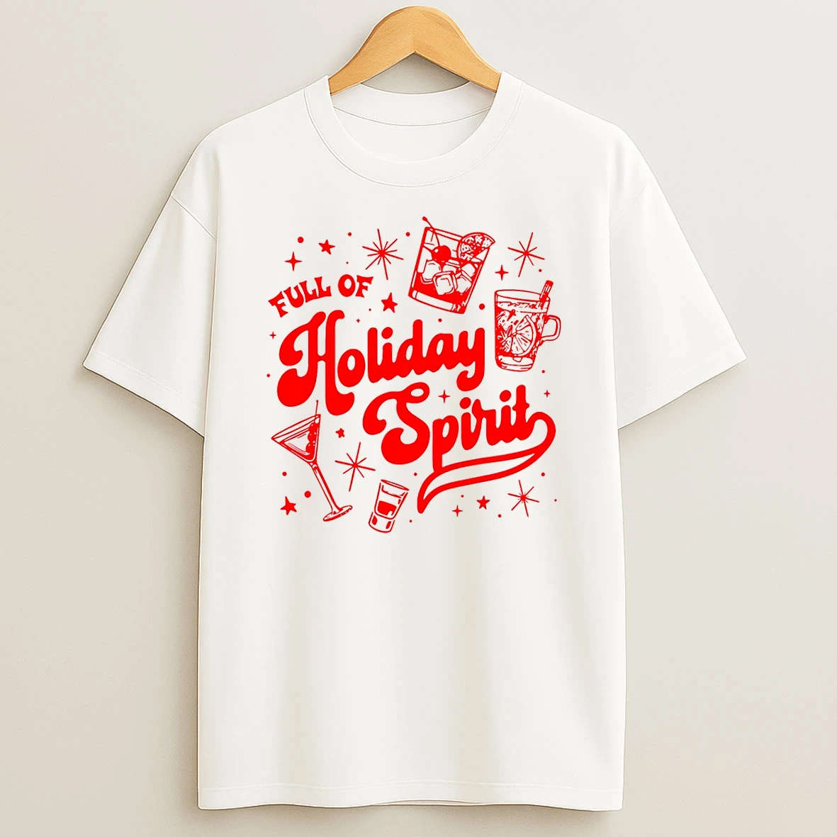 Full Of Holiday Spirit Christmas Drinking Retro Cocktails Shirts