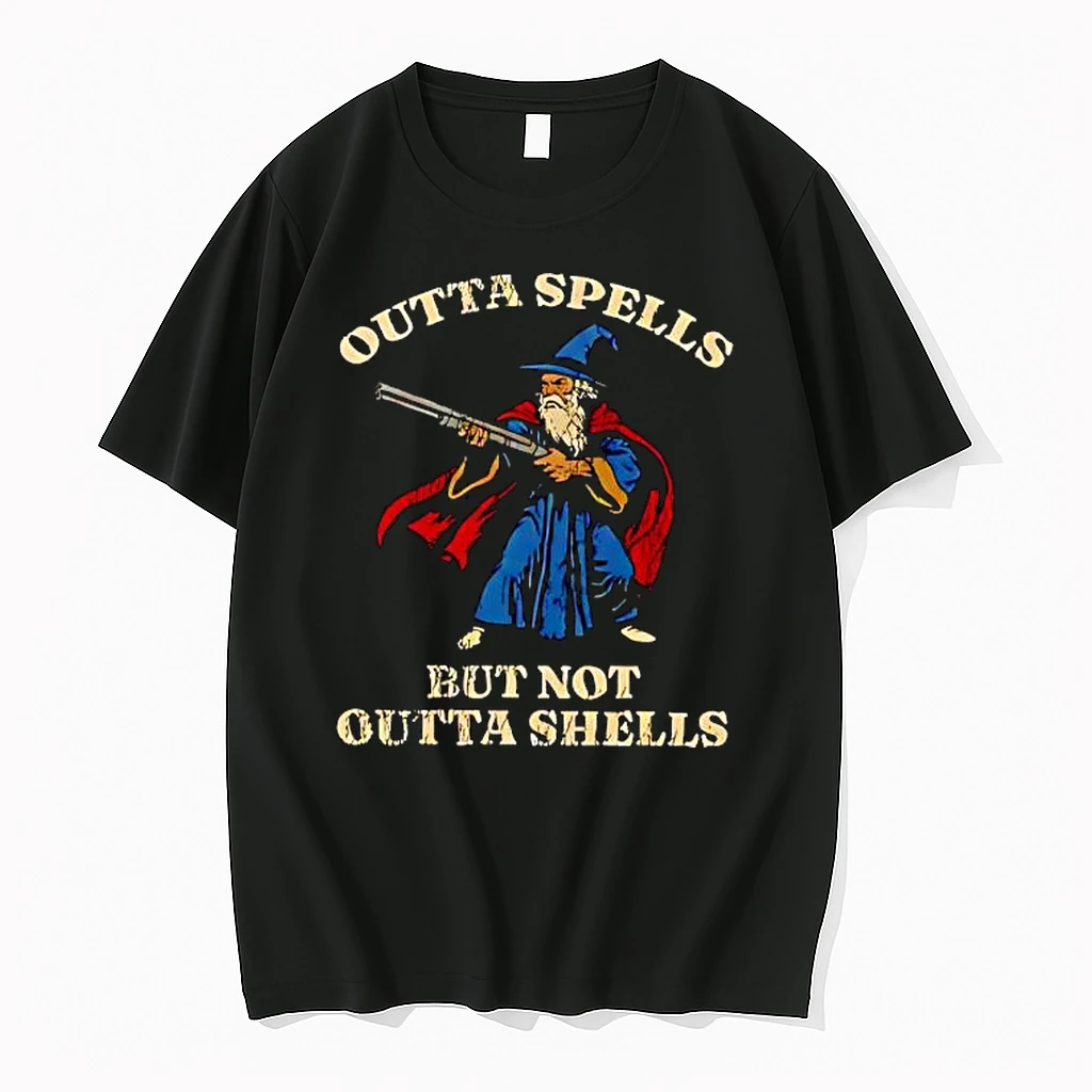 Funny Outta Spells But Not Outta Shells Wizard Fantasy Retro Shirts